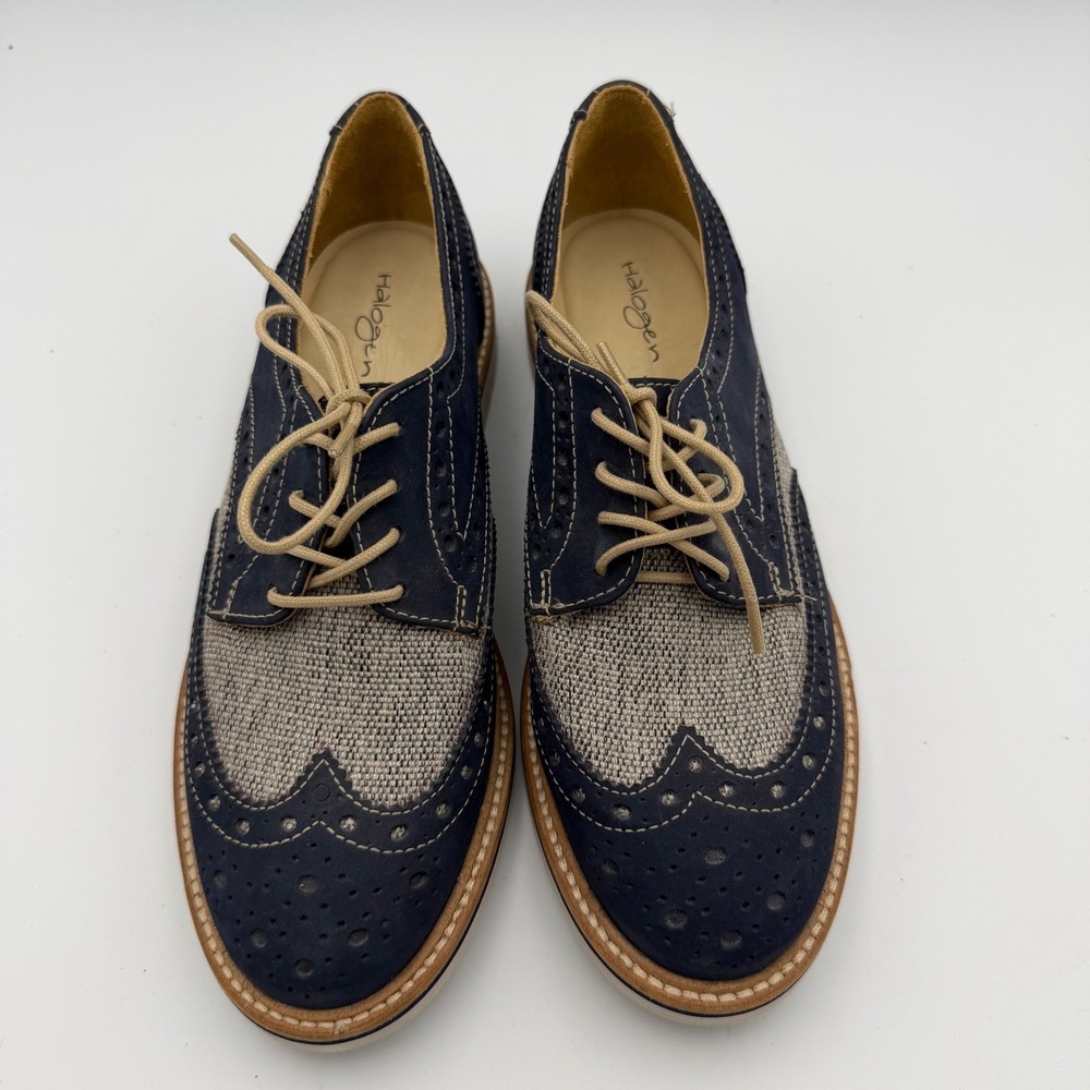 Halogen Wingtip Oxfords Womens 7 Navy Blue Excellent Leather